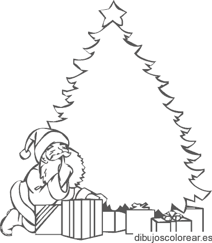 Dibujo de Santa Claus y un árbol de navidad