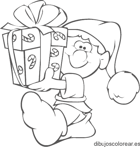 Dibujo de un duende con un regalo