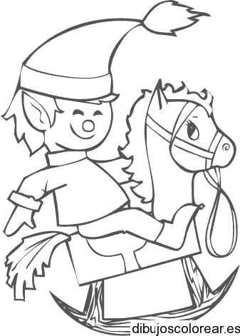 Dibujo de un duende en un caballo de madera