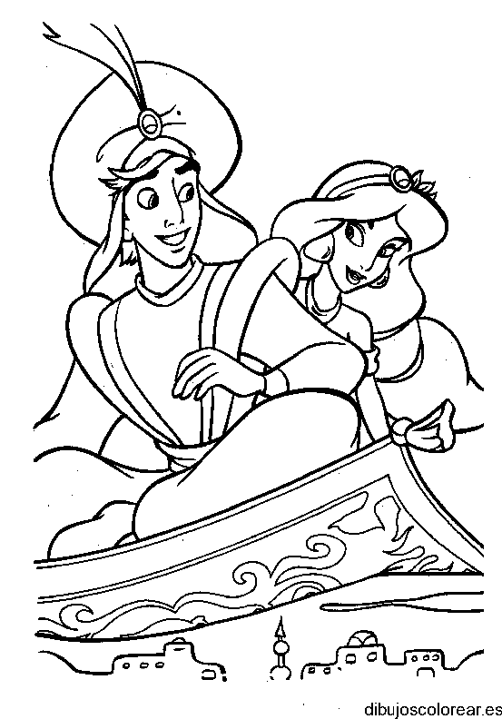 Dibujo de Aladin de paseo con Jazmin