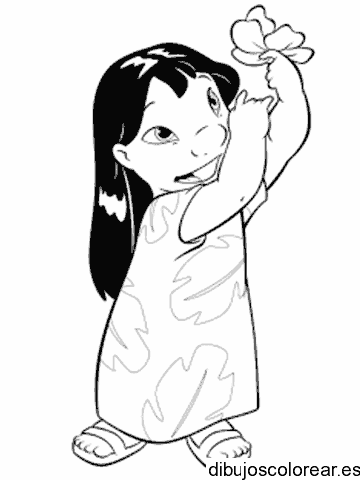 Dibujo de Lilo con una flor