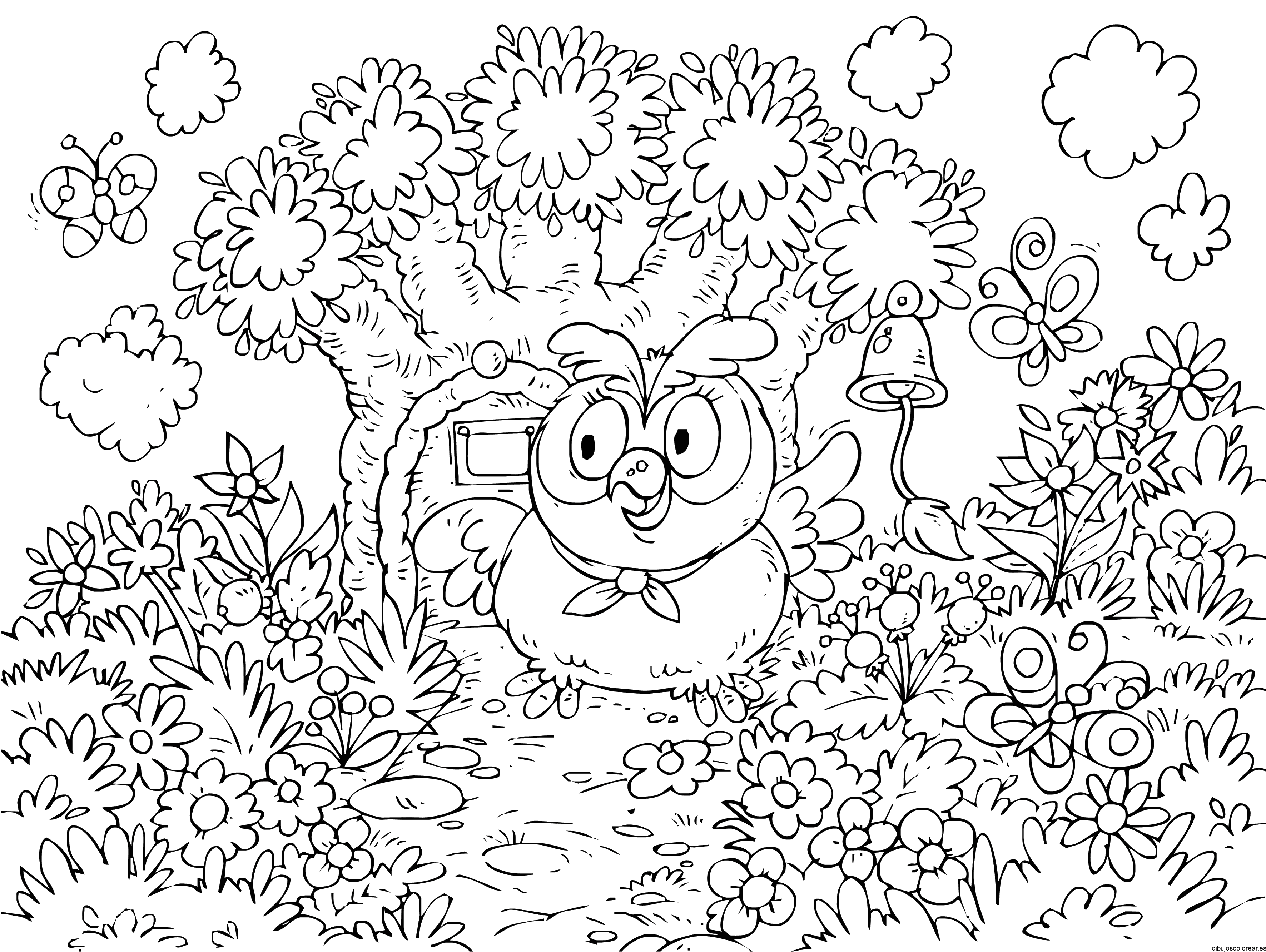 Dibujo de un búho en su casa 