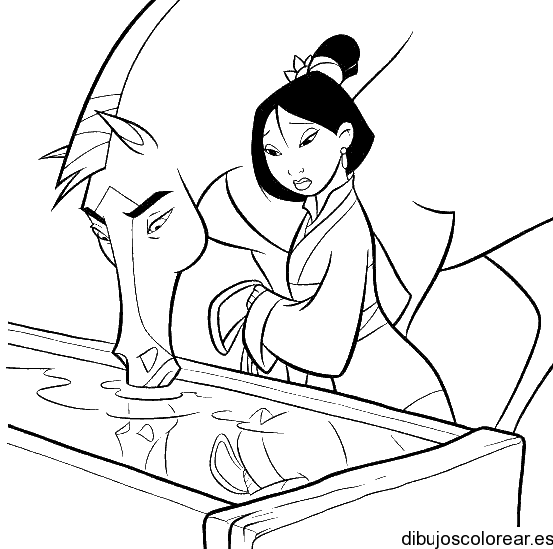 Dibujo de Mulan con un caballo