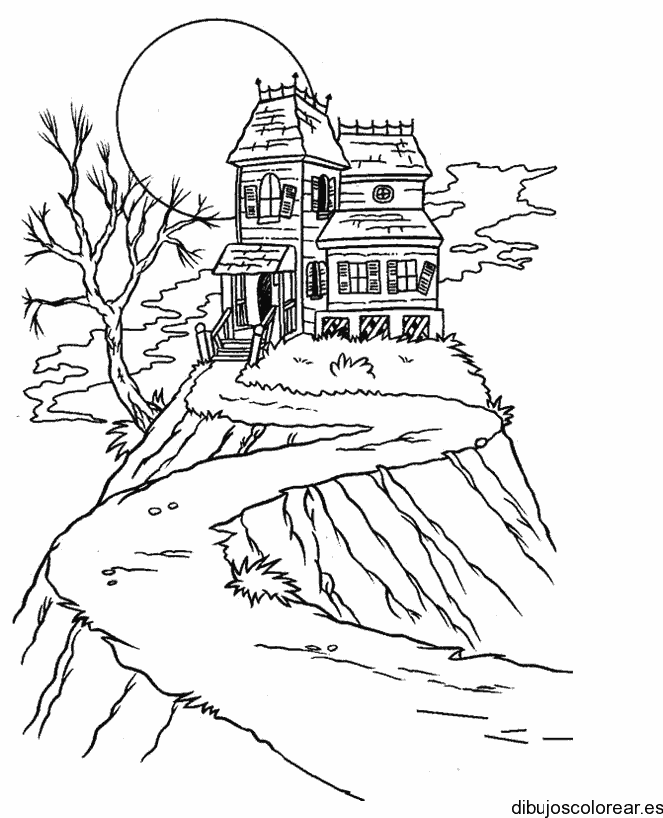 Dibujo de una casa en la montaña 