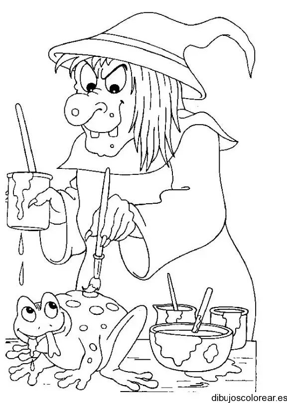 Dibujo de una bruja y su sapo 