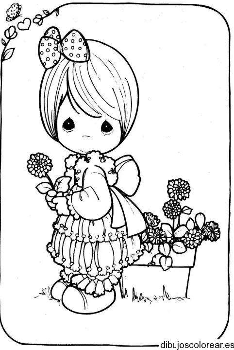 Dibujo de una niña con maceteros