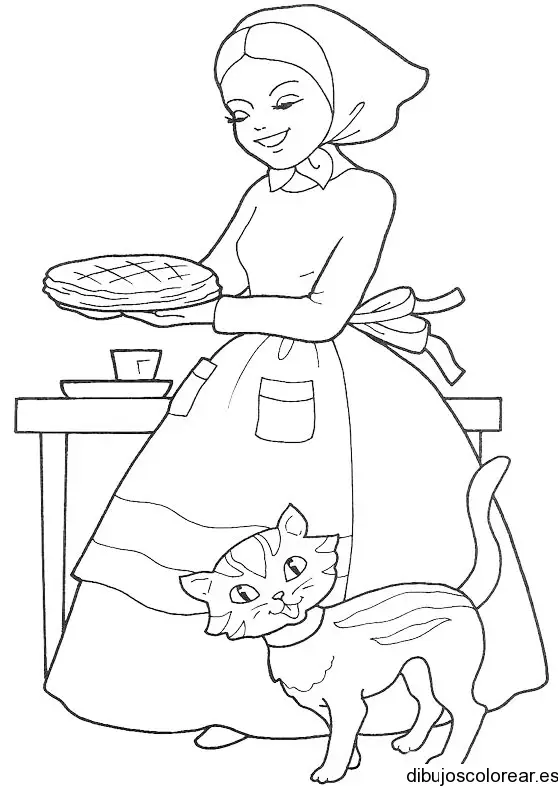 Dibujo de una madre y un gato 