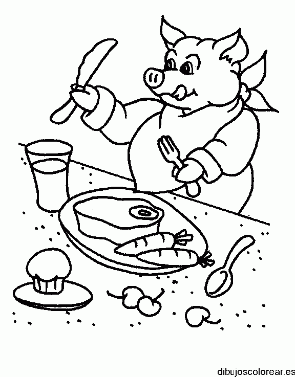 Dibujo de un cerdito comiendo 