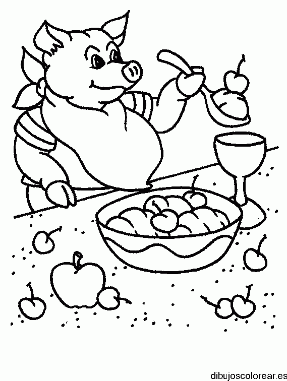 Dibujo de un cerdito comiendo 