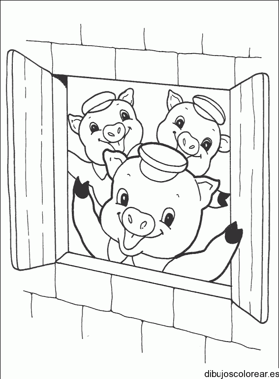 Dibujo de los tres cerditos felices 