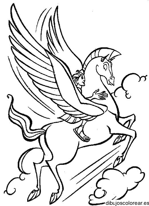 Dibujo de Hercúles con Pegaso volando
