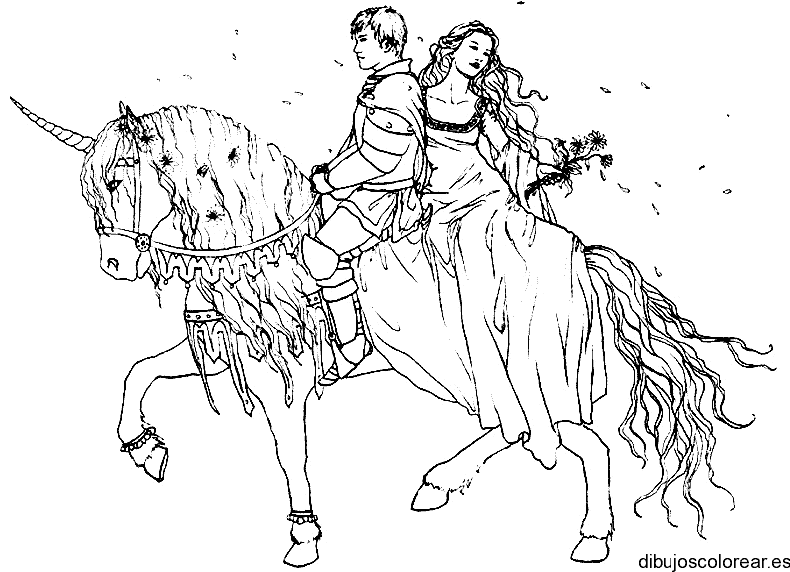 Dibujo de una pareja en un caballo