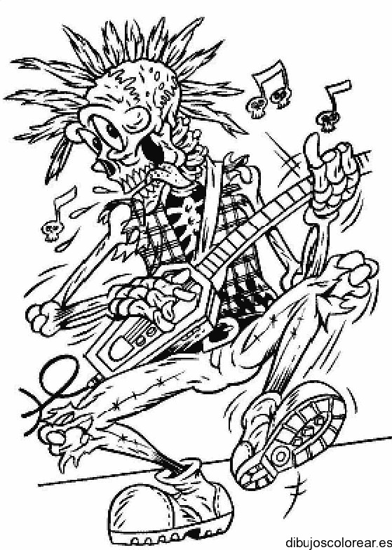 Dibujo de una calavera rockeando 