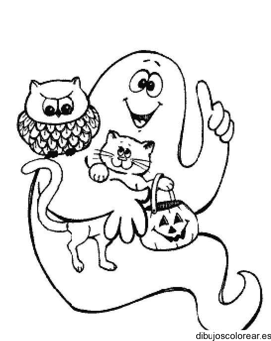 Dibujo de un fantasma y un búho