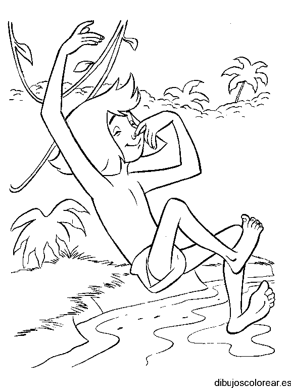 Dibujo de Mowgli en el río