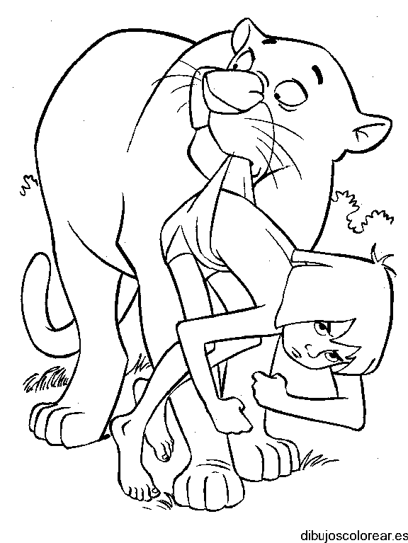 Dibujo de Mowgli y un león
