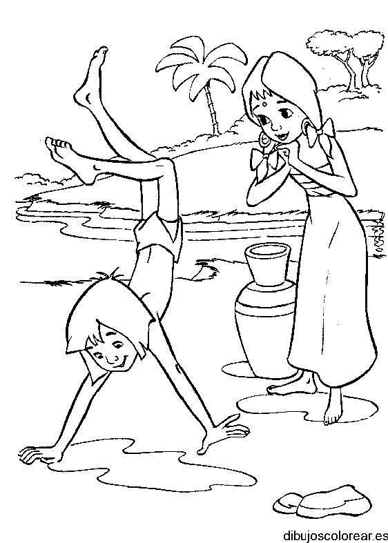 Dibujo de Mowgli haciendo acrobacias