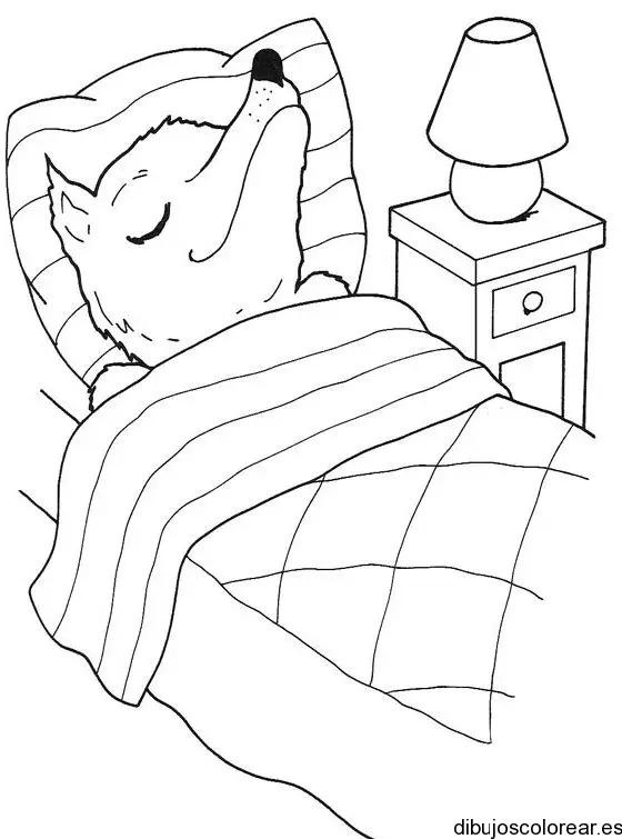 Dibujo de un lobo en una cama