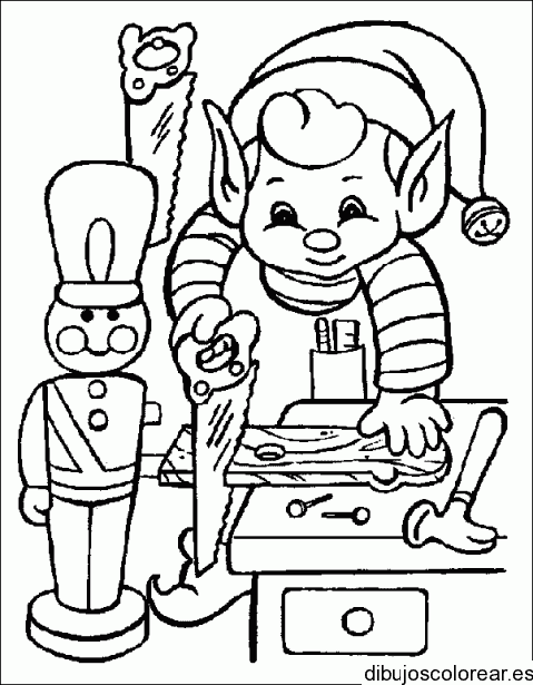Dibujo de un duende haciendo juguetes