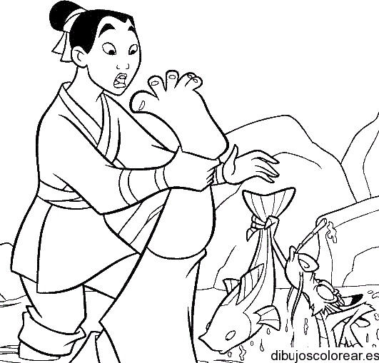Dibujo de Mulan y un pez
