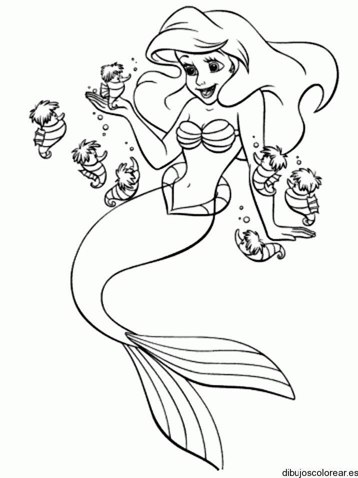 Dibujo de Sirenita y caballitos de mar