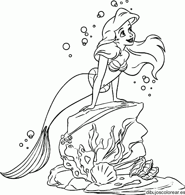 Dibujo de la Sirenita en una roca