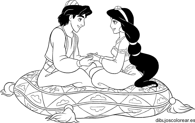 Dibujo de Aladino en la alfombra mágica
