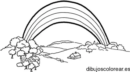 Dibujo de un paisaje con arcoiris