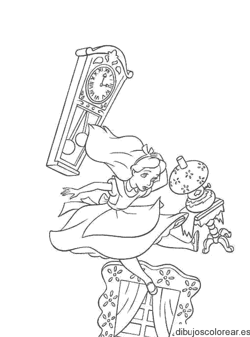 Dibujo de Alicia y un reloj