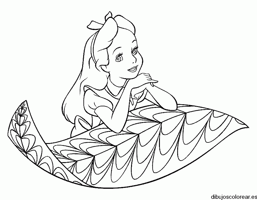 Dibujo de Alicia con enorme hoja