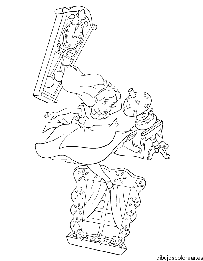 Dibujo de Alicia y un reloj