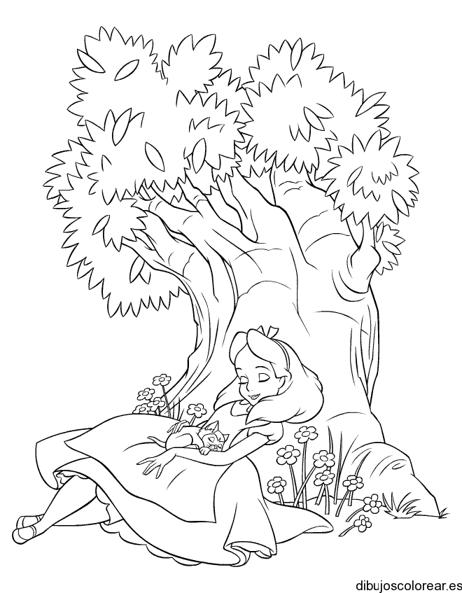 Dibujo de Alicia bajo un árbol
