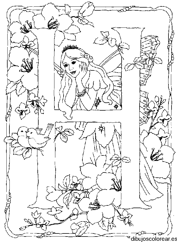 Dibujo de la letra H con flores
