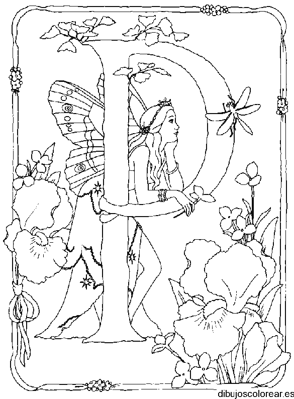 Dibujo de la letra P con flores