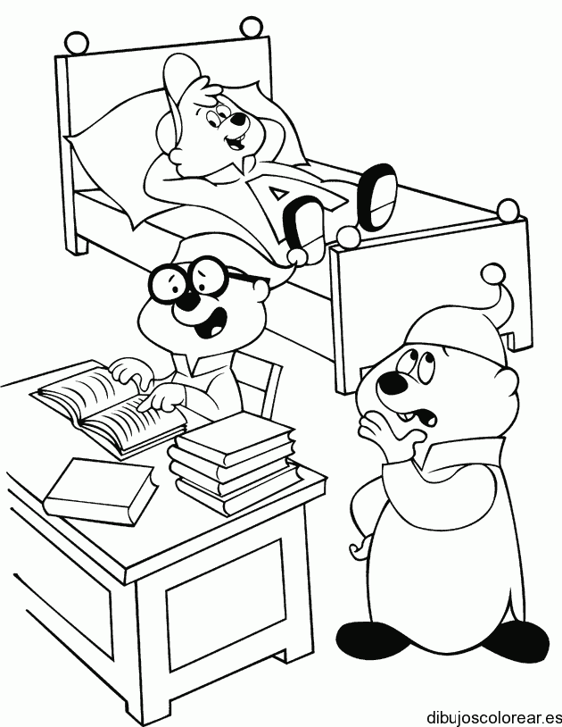 Dibujo de las ardillas estudiando