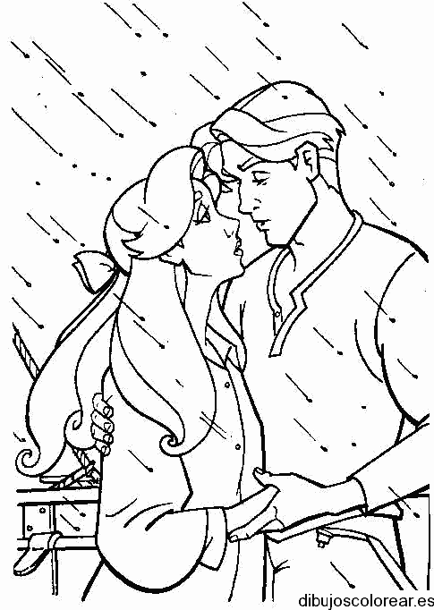 Dibujo de una pareja bajo la lluvia