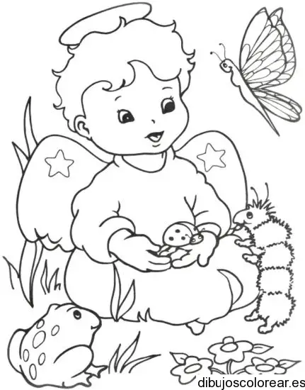 Dibujo de un ángel y una mariposa