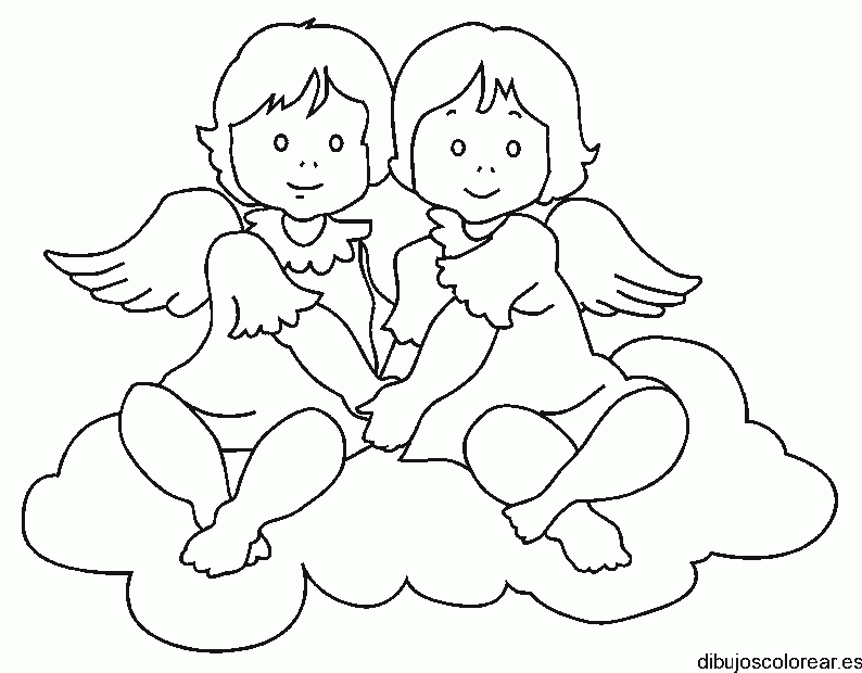 Dibujo de dos ángeles en una nube 