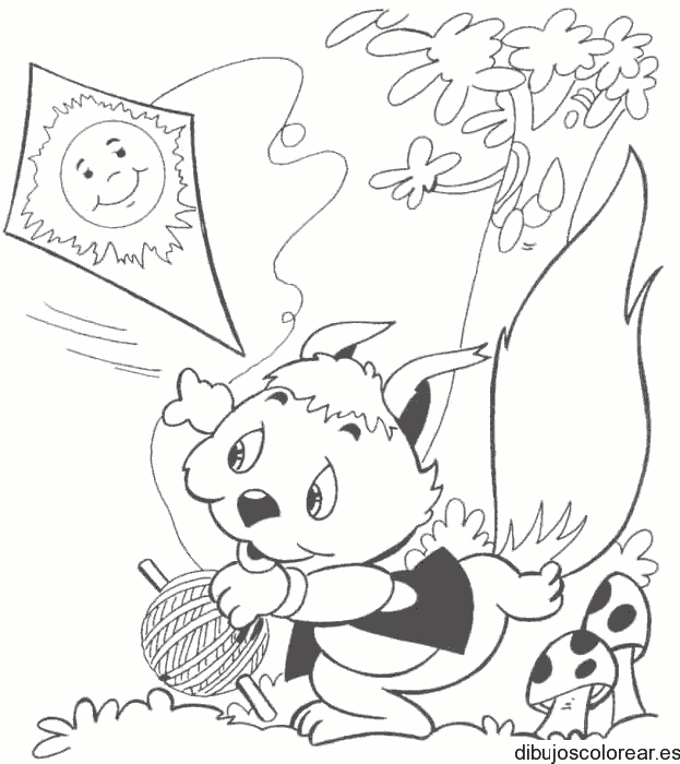Dibujo de una ardilla y un cometa