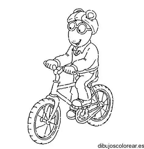 Dibujo de un niño en bicicleta con casco
