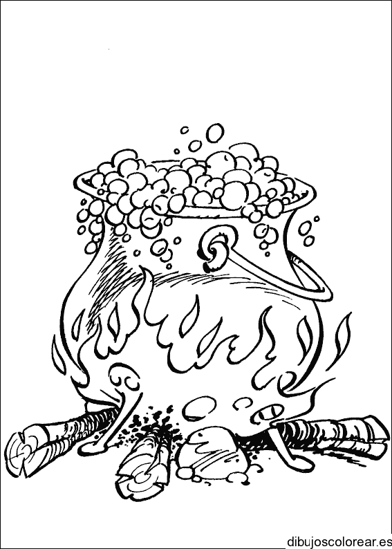 Dibujo de una olla en el fuego