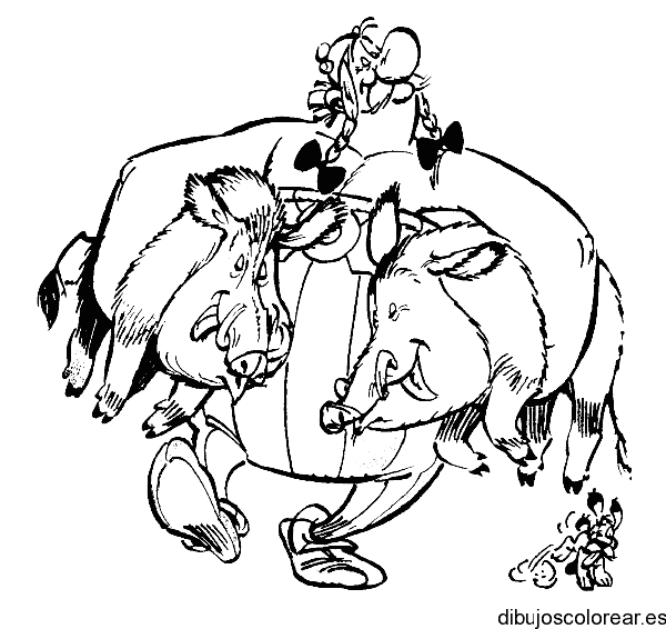 Dibujo de Obelix y unos cerdos