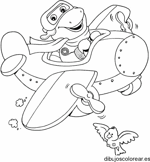 Dibujo de Barney en avión