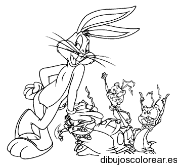 Dibujo de Bugs Bunny y unos aliens