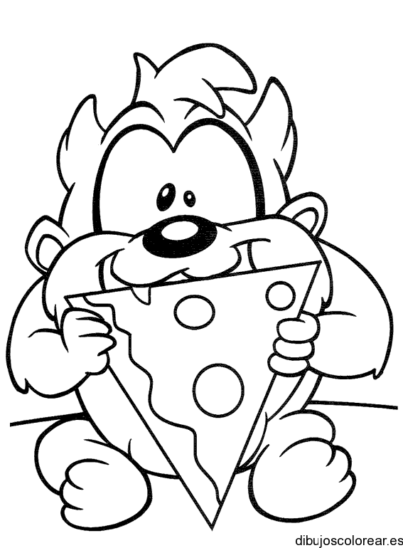 Dibujo del pequeño Taz comiendo pizza