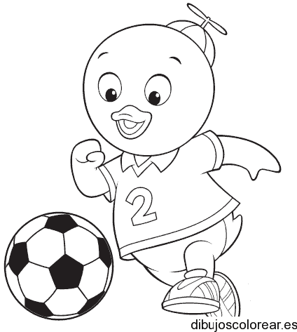 Dibujo de un patito jugando futbol