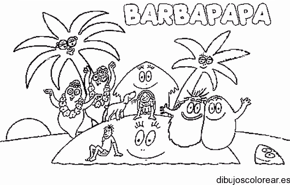 Dibujo Barbapapa en una isla