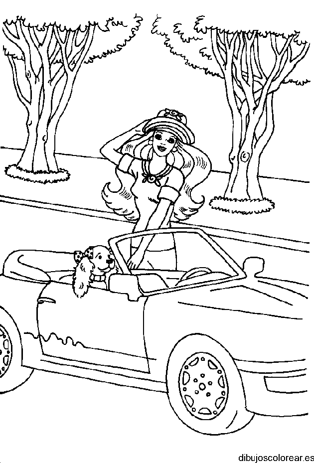 Dibujo de Barbie en coche