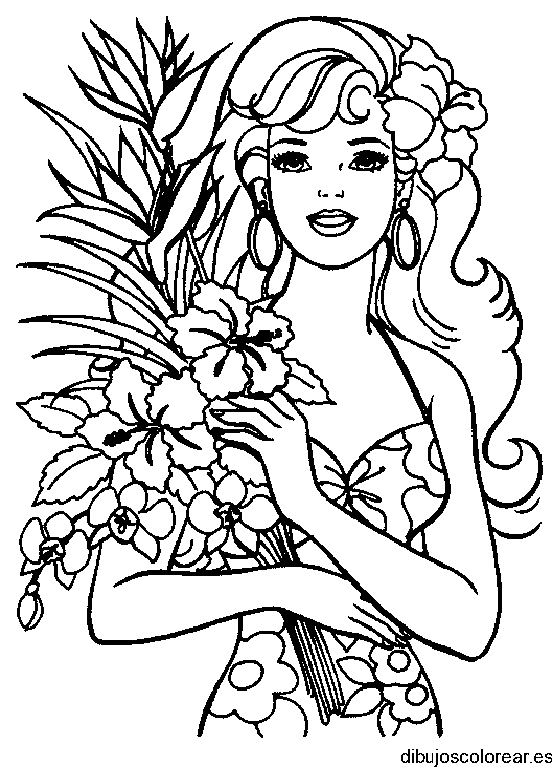 Dibujo de Barbie con flores