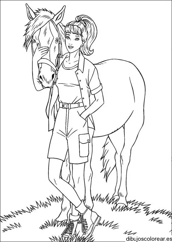 Dibujo de Barbie con un caballo